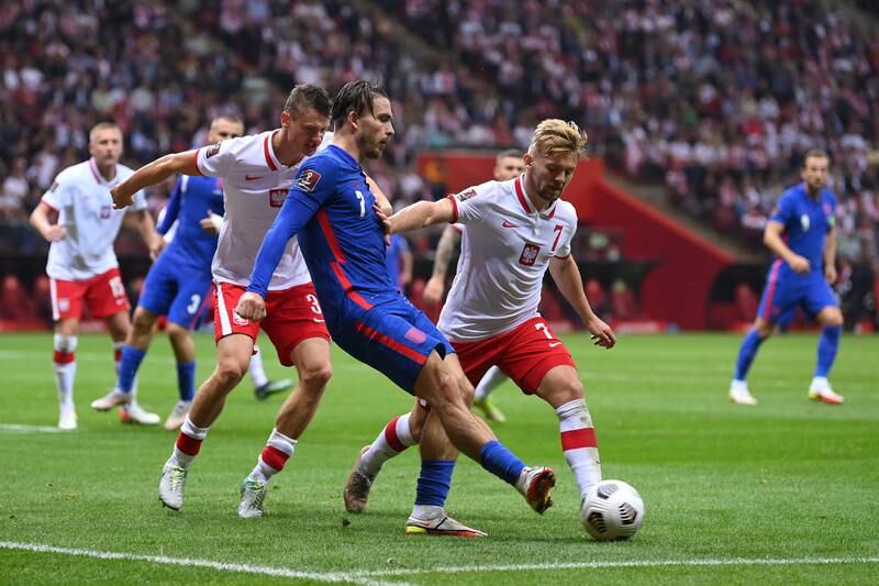 Kamil Jozwiak: 6 - The Derby County winger put in a good defensive performance for his nation, keeping an eye on both Grealish and Shaw on his side. He wasn’t able to offer much going forward, often opting for a safer pass. Reuters