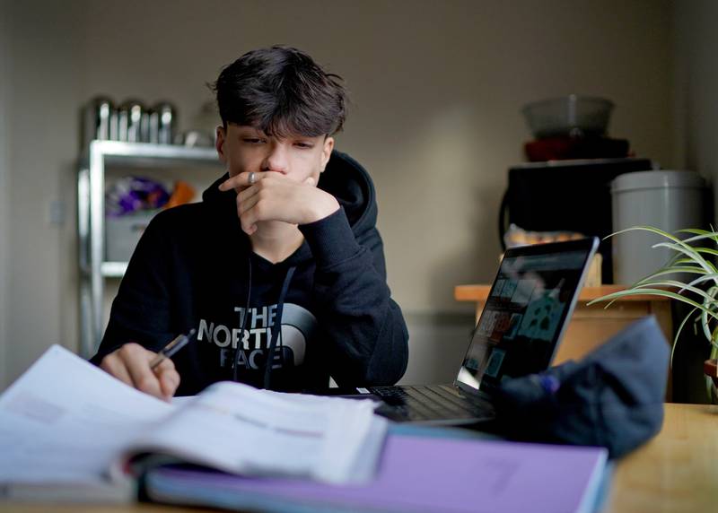 A pupil studies at home in Kent. PA