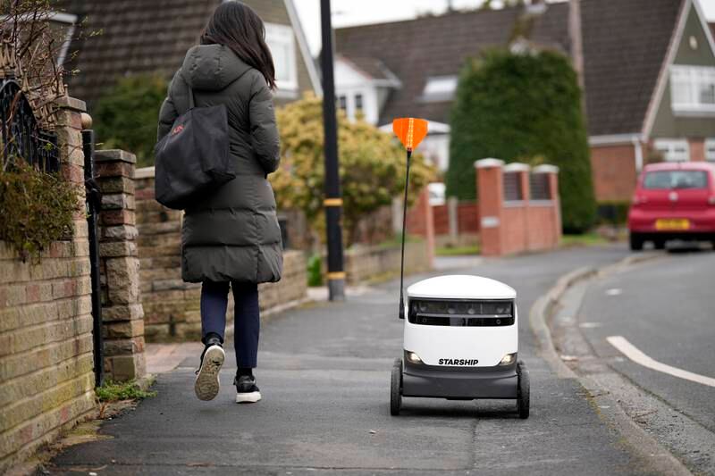 A Starship Technologies robotic vehicle delivered groceries to Co-op customers in Manchester on Wednesday. Getty