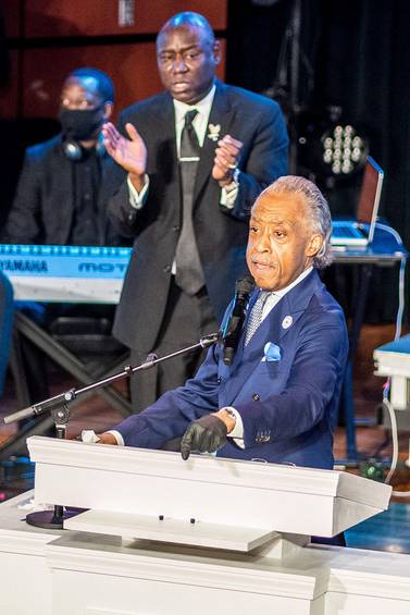 US civil rights leader Al Sharpton speaks during a memorial service in honor of George Floyd on June 4, 2020, at North Central University's Frank J. Lindquist Sanctuary in Minneapolis, Minnesota. On May 25, 2020, Floyd, a 46-year-old black man suspected of passing a counterfeit $20 bill, died in Minneapolis after Derek Chauvin, a white police officer, pressed his knee to Floyd's neck for almost nine minutes. / AFP / kerem yucel