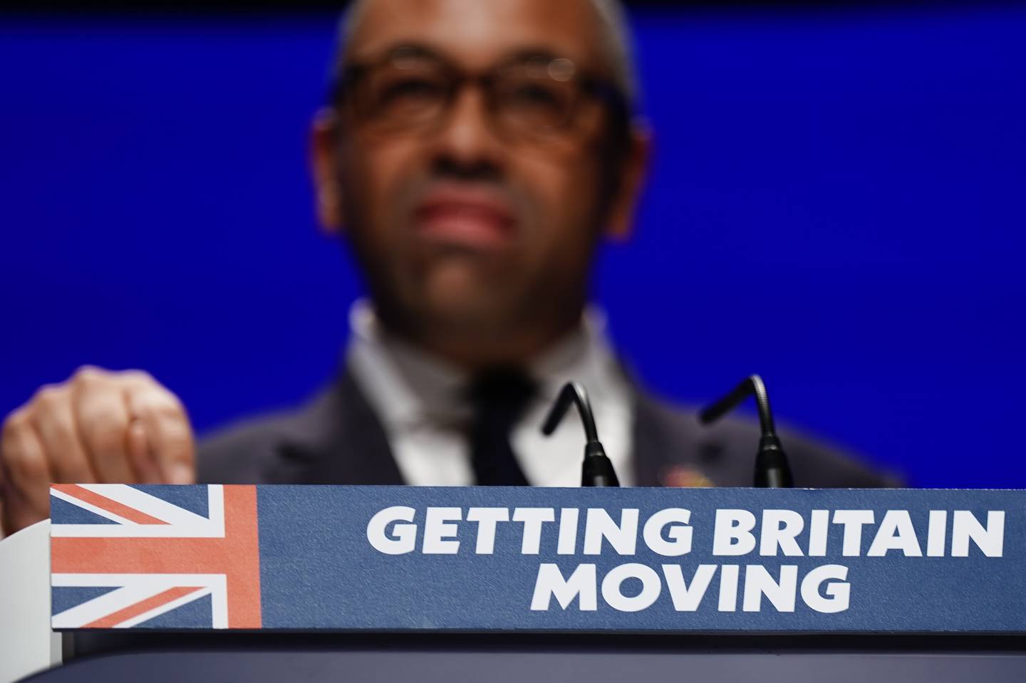 Foreign Secretary James Cleverly speaks during the Conservative Party annual conference in Birmingham. PA