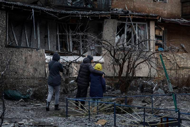 Residents return to view their homes in Vyshhorod, Ukraine, after Wednesday’s missile strikes. Getty Images