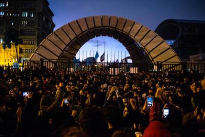 Demonstrators chant while gathering during a vigil for the victims of the Ukraine International Airlines flight that was unintentionally shot down by Iran, in Tehran, Iran, on Saturday, January 11. Bloomberg