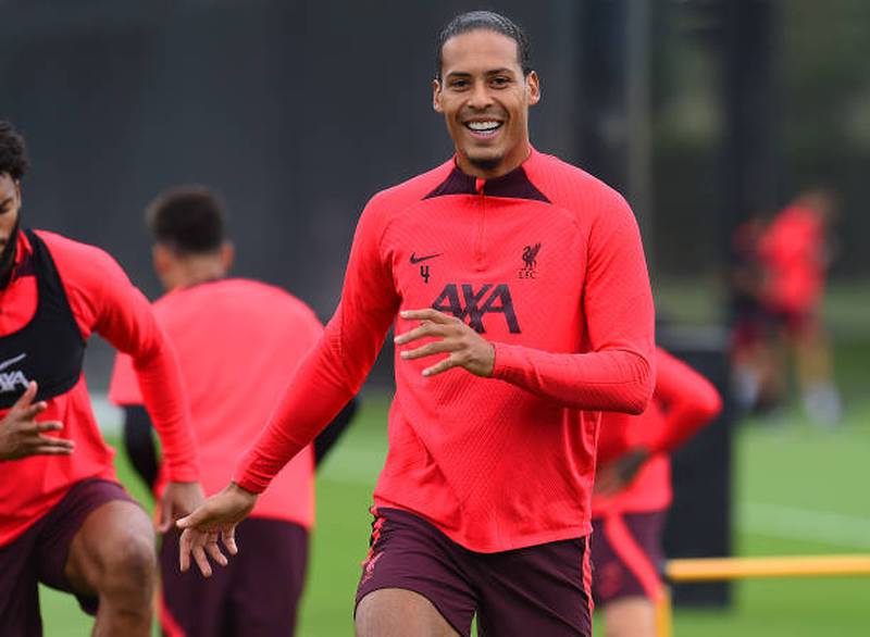 Virgil van Dijk trains at the AXA Training Centre in Kirkby. Getty