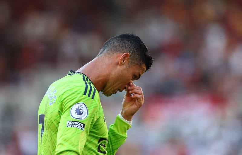 Manchester United's Cristiano Ronaldo reacts during the thrashing. Reuters