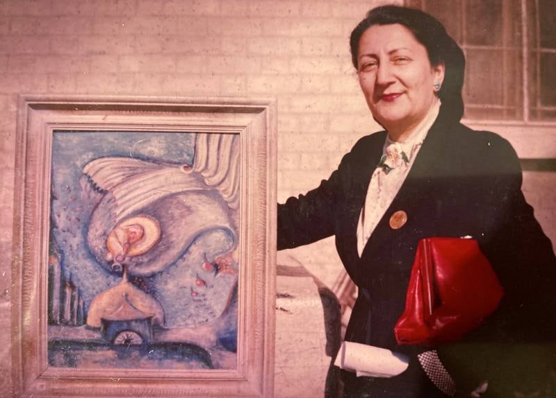 Iraqi artist and calligrapher Madiha Umar (1908 - 2005) pictured in Egypt in the 1950s. Photo: Dara Kittani