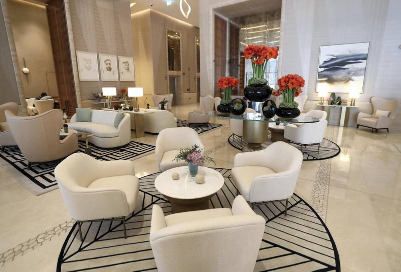 The Lobby. First look at the new St Regis Dubai, The Palm on May 15th, 2021. Chris Whiteoak / The National. 
Reporter: Hayley Skirka  for Lifestyle