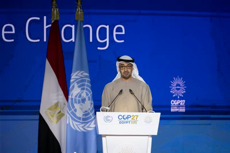 UAE President Sheikh Mohamed addresses the UN's Cop27 climate summit in Sharm El Sheikh, Egypt. Photo: UAE Presidential Court 