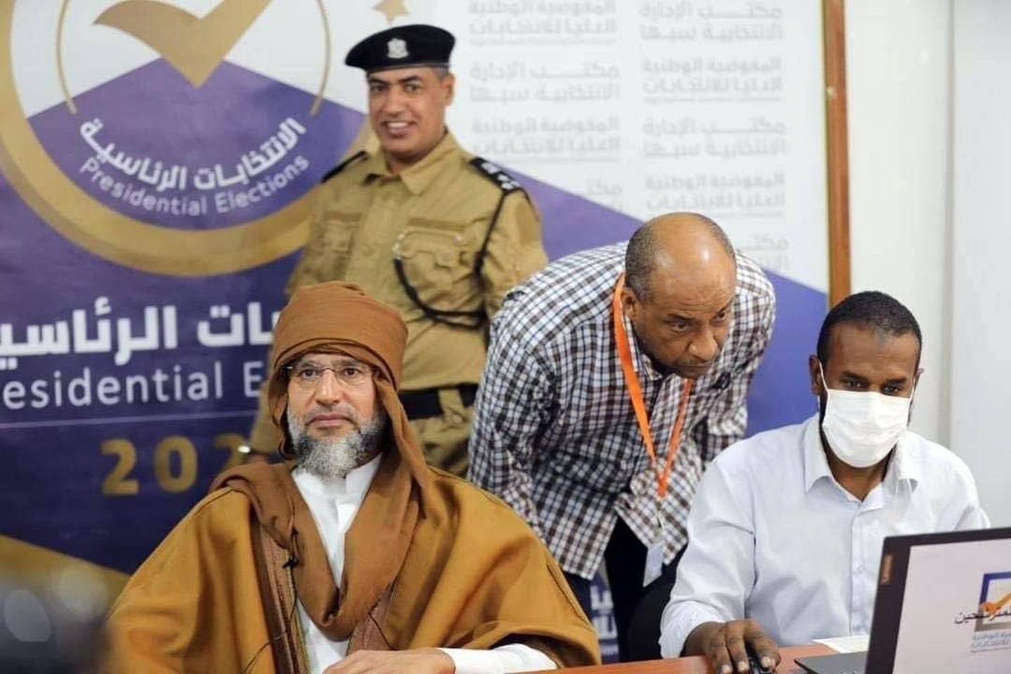 Saif Al Islam, son of the former Libyan leader Muammar Qaddafi registered on 14 November in the Libyan city of Sabha, to run in this week's presidential elections. EPA 