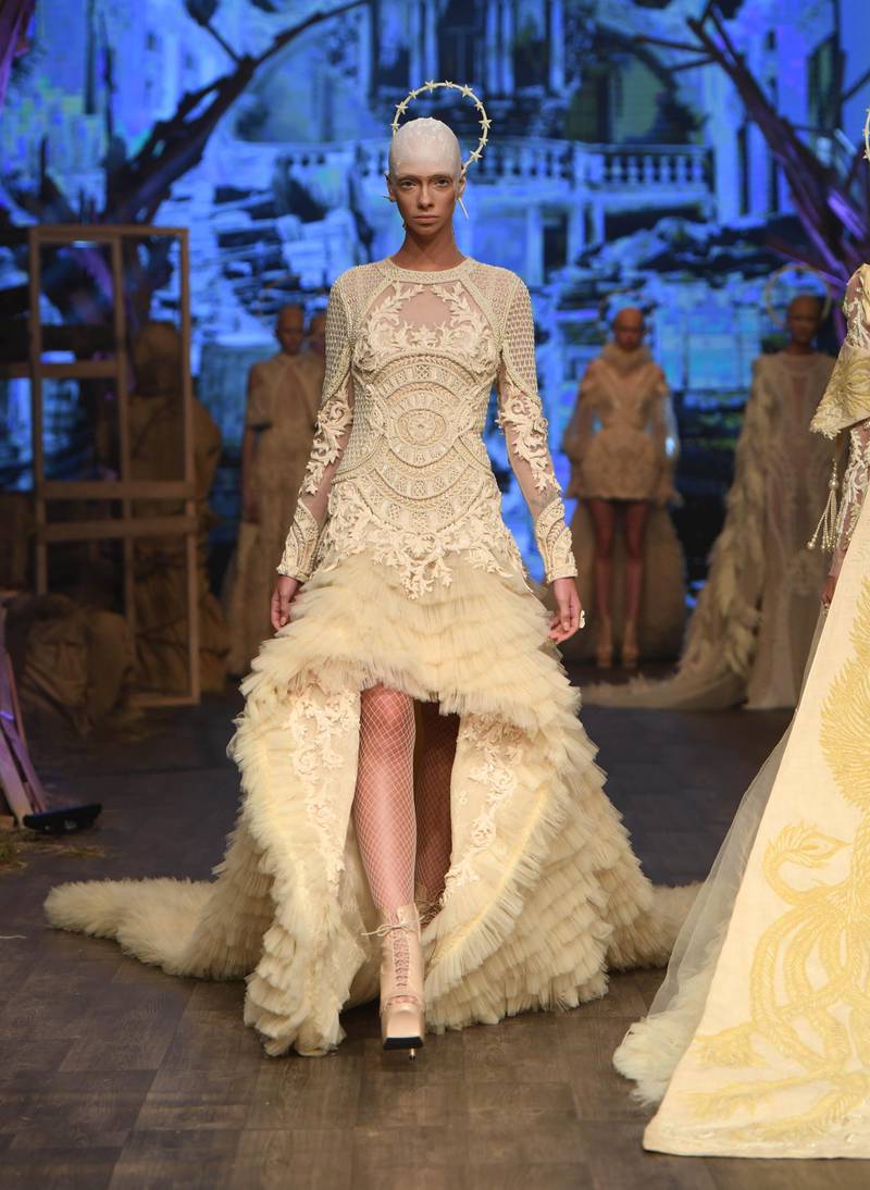 A model walks the runway at the Amato spring / summer 2020 show during Fashion Forward Dubai on November 02, 2019. Getty Images