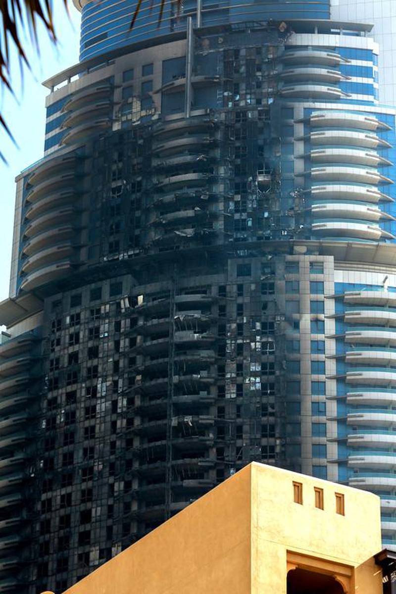 A close up look at the damage sustained to The Address Hotel in Downtown Dubai. Shot from The Palace Hotel.