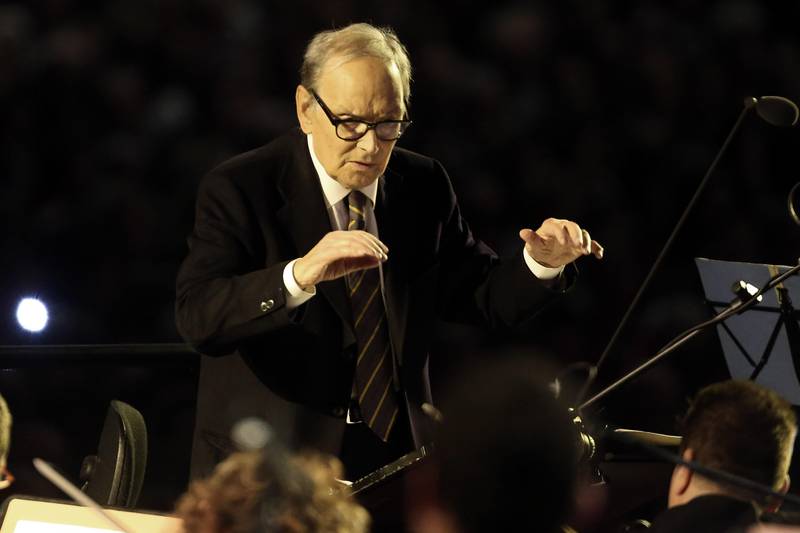 ROME, ITALY - NOVEMBER 12:  Composer and conductor Ennio Morricone performs in the Paul VI Hall during a Concert at Vatican for the Jubilee Year closing on November 12, 2016 in Rome, Italy.  (Photo by Franco Origlia/Getty Images)