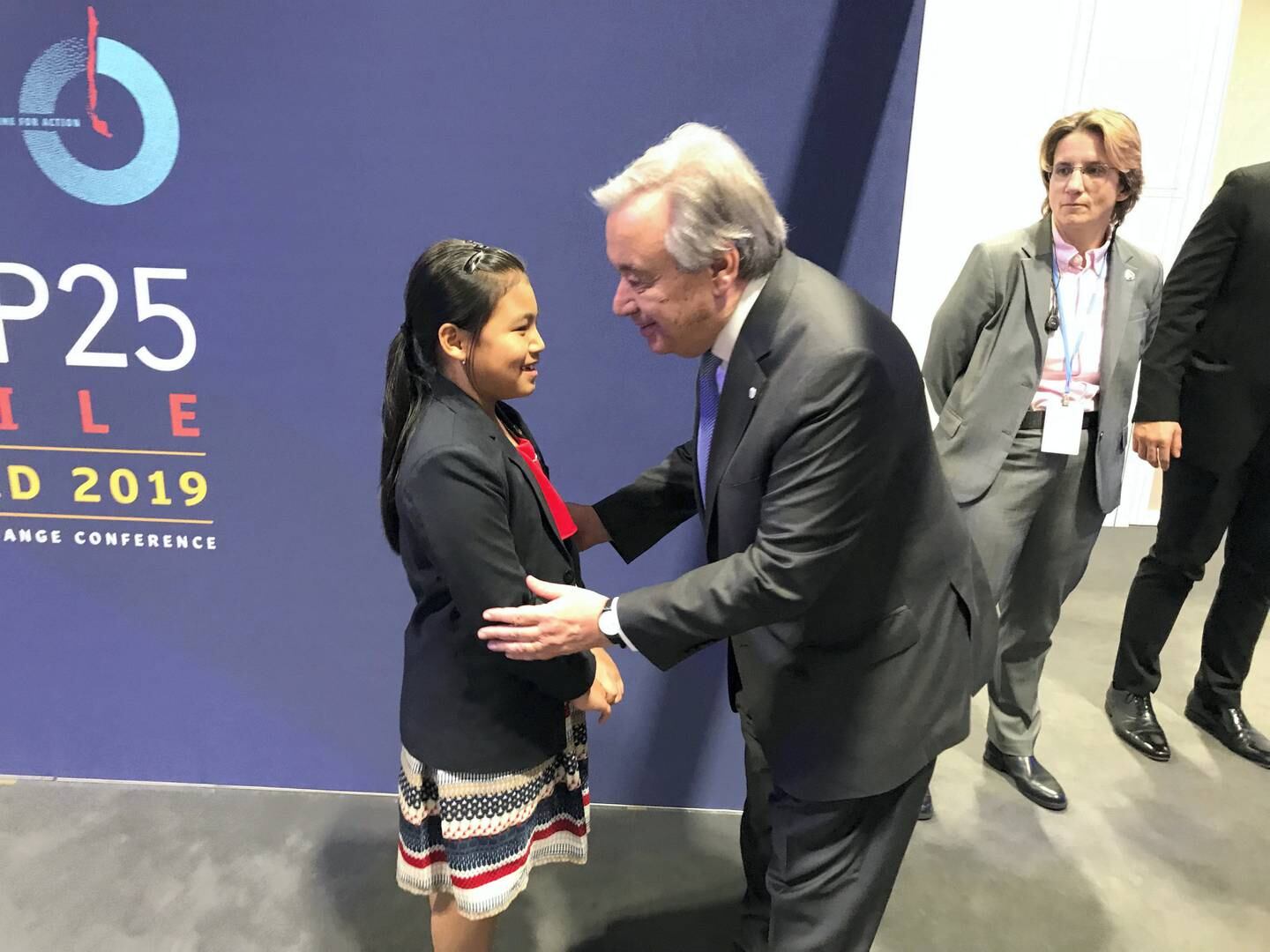 Indian climate activist Licypriya Kangujam, 9, with UN Secretary General Antonio Guterres.