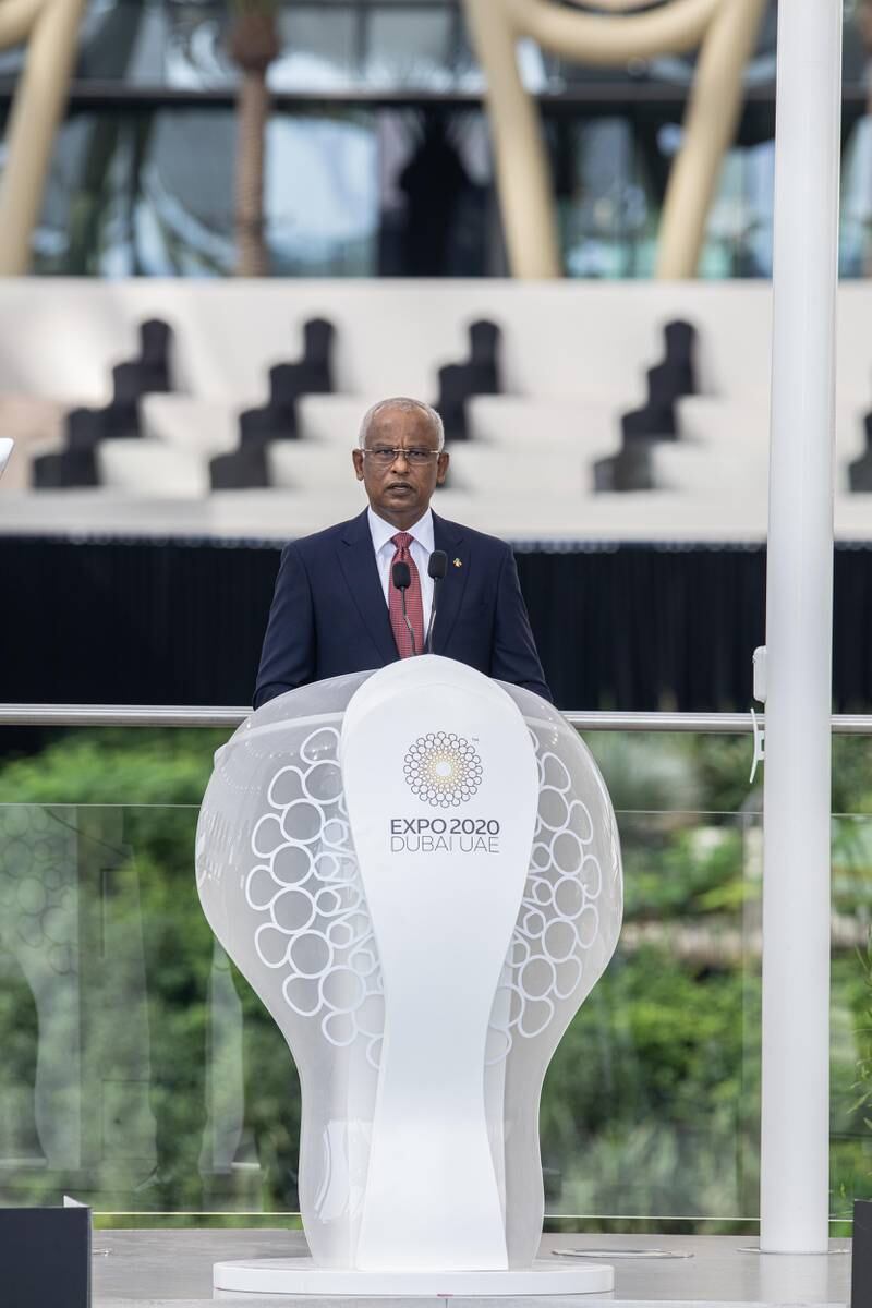 Ibrahim Mohamed Solih, President of the Republic of the Maldives gives a speech. Photo: CV / Expo 2020 Dubai
