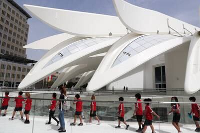 School pupils tour the UAE pavilion. Photo: Pawan Singh / The National