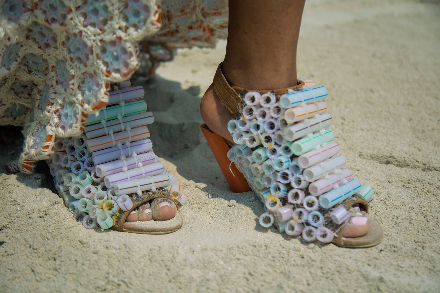 Shoes made by Sandra, one of the students taking part in Junk Kouture UAE. Photo: Junk Kouture