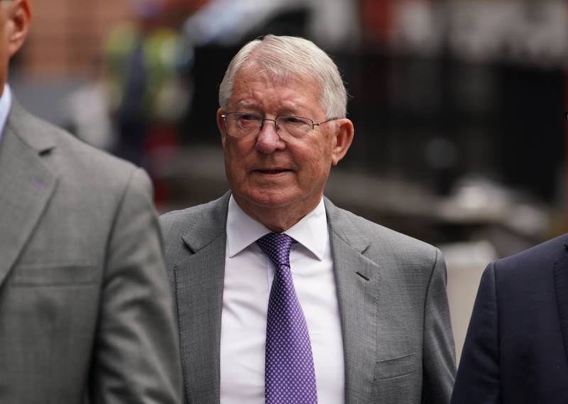 Former Manchester United manager Sir Alex Ferguson arrives at Manchester Crown Court where his former player Ryan Giggs is on trial, charged with assaulting his ex-girlfriend. PA