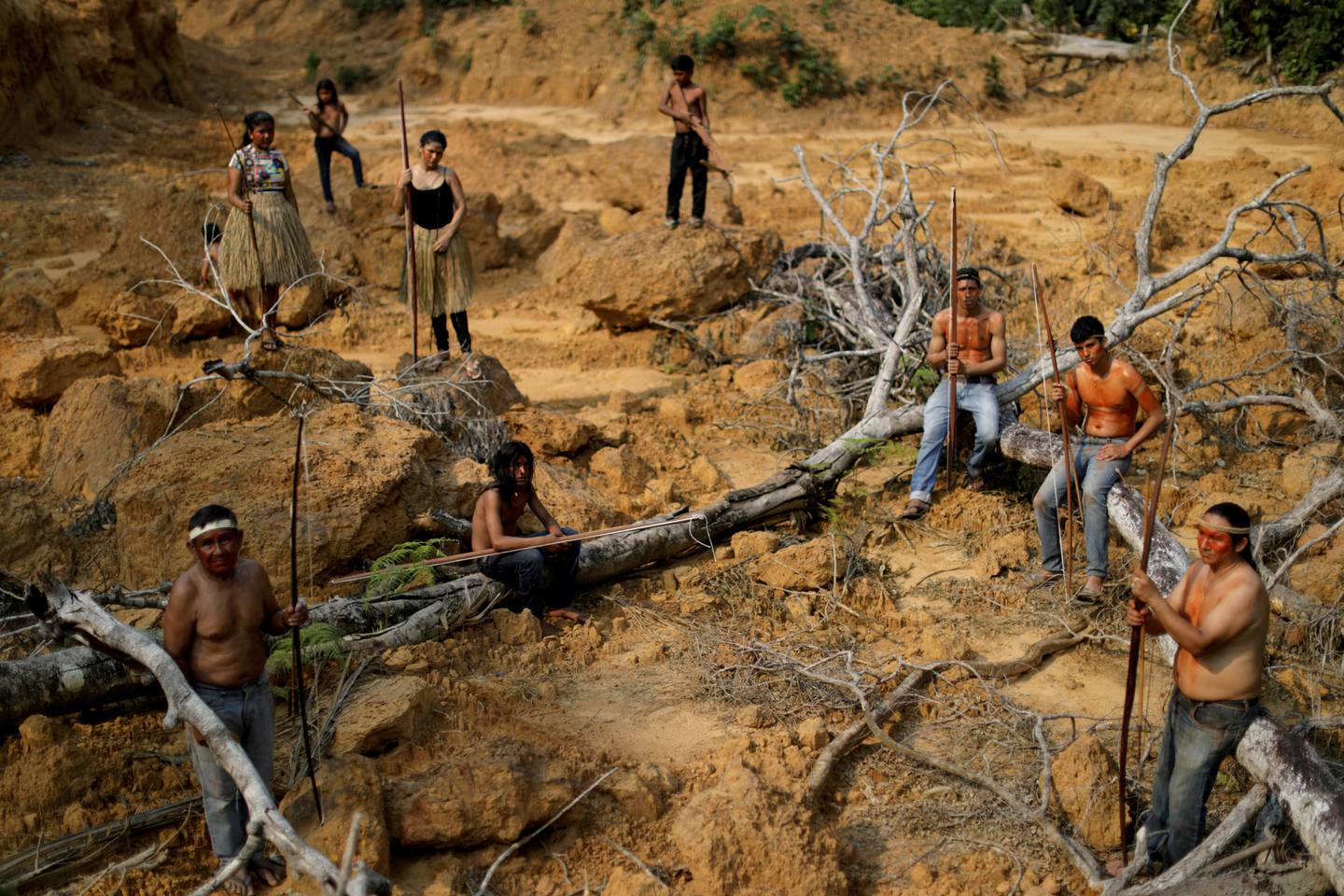 Indigenous people from the Mura tribe show a deforested area in the Amazon rainforest, near Humaita, Amazonas State, Brazil. Reuters
