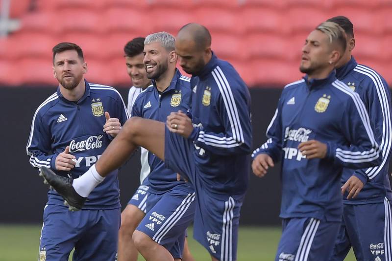 Argentina players go through their paces during a training session. AFP