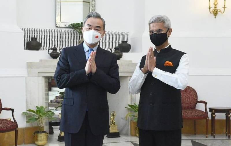 Dr S. Jaishankar, External Affairs Minister of India, meets with Chinese Foreign Minister Wang Yi at Hyderabad House. @DrSJaishankar / Twitter
