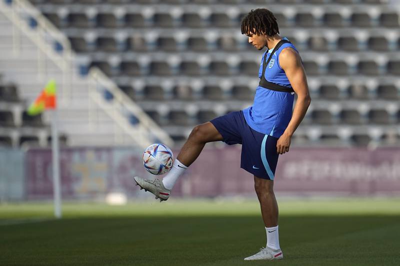 England's Trent Alexander-Arnold takes part the training session at Al Wakrah Sports Complex. AP