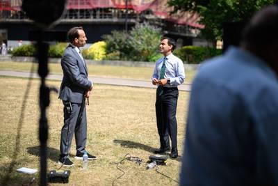 Rehman Chishti is interviewed after announcing his bid to become the next prime minister. Mr Chishti is no longer in 
the race. Getty
