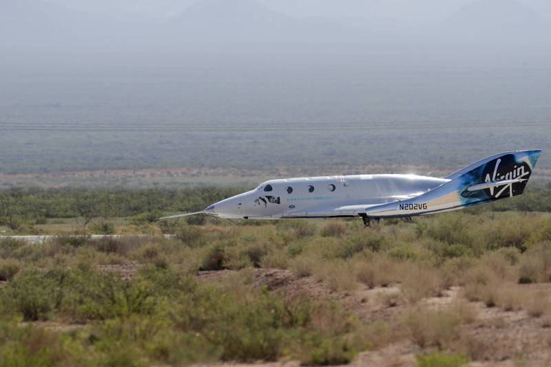 A Virgin Galactic rocket plane at Spaceport America near Truth or Consequences, New Mexico, US. AP