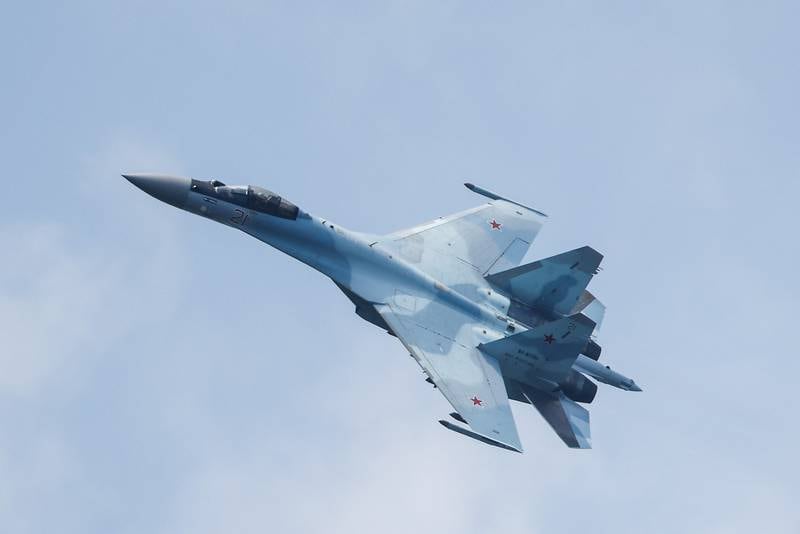 A Russian Sukhoi Su-35S fighter jet takes part in the International Army Games 2021 outside Ryazan in Russia. Reuters