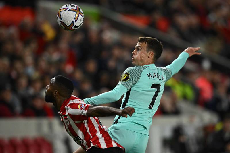 Solly March - 6. Made a lot of intelligent runs to ask questions of Brentford’s backline and put in some good work to help out his defence. Was unlucky in front of goal as Mee made a great block to deny his strike before Raya did brilliantly to stop his header. AFP
