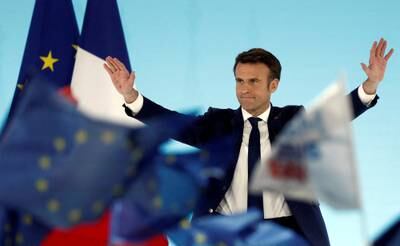 Mr Macron after partial results were declared in the first round of the 2022 French presidential election. Reuters