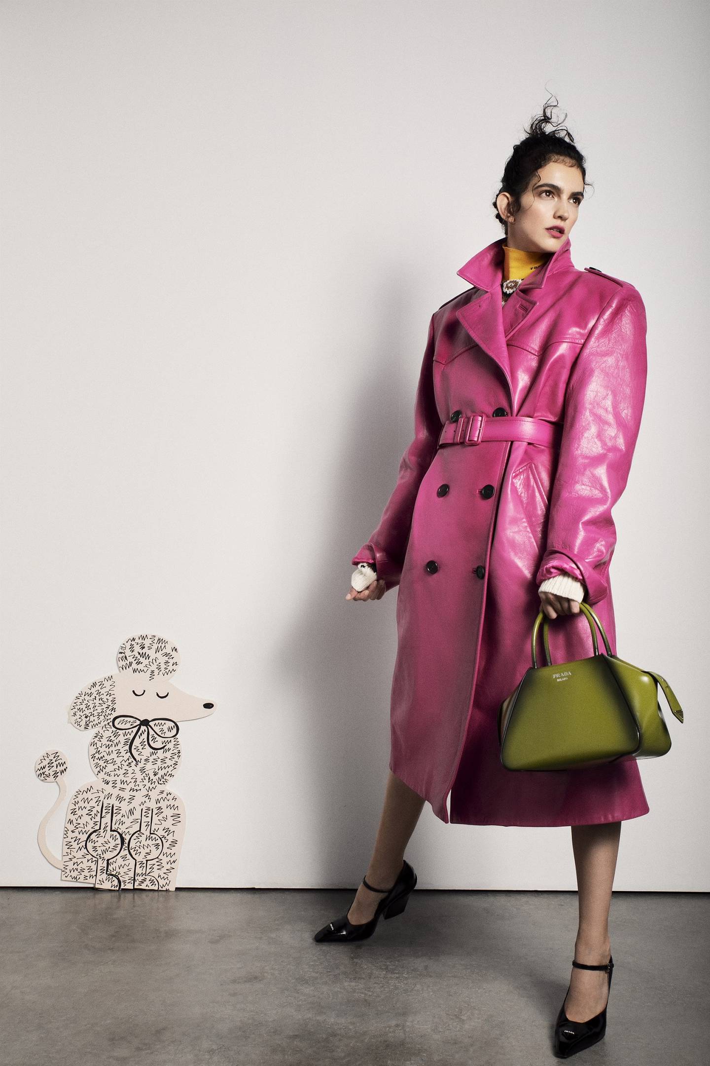 From the October shoot.  Vanessa wears Prada as a cartoon poodle walks.  All that was missing was drawing in a dog lead.  Photo Nicoleta Buru