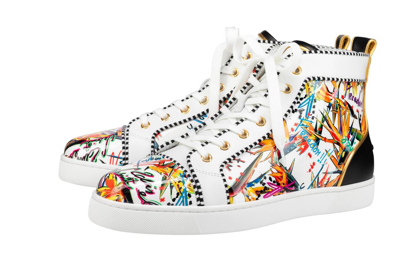The colourful pattern is based on the 'Mandela's Gold' flower from South Africa. Courtesy Christian Louboutin
