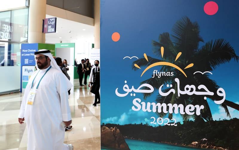 A Flynas advertisement on the first day of Arabian Travel Market. 