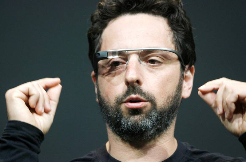 Sergey Brin, co-founder of Google appear at the keynote with the Google Glass to introduce the Google Class Explorer edition during Google's annual developer conference, Google I/O, on June 27, 2012 in San Francisco. AFP PHOTO/Kimihiro Hoshino (Photo by KIMIHIRO HOSHINO / AFP)