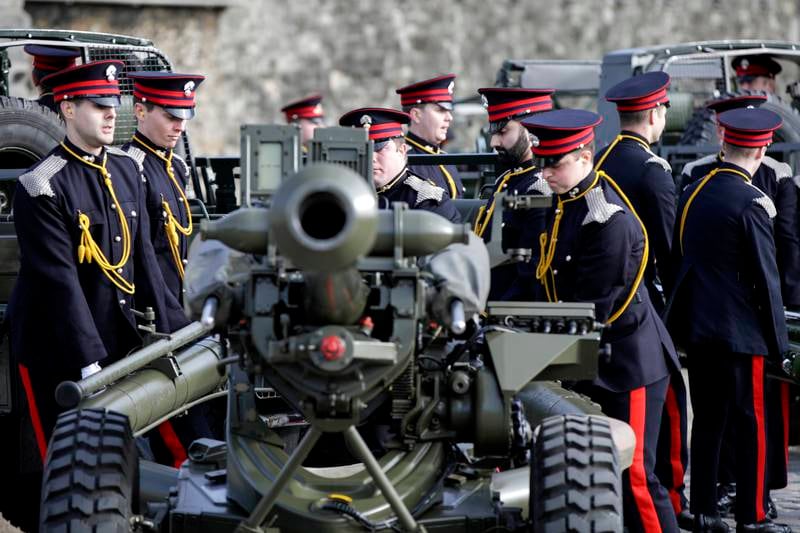 The Honourable Artillery Company prepares for the 62-gun salute to be fired across the Thames. Getty Images