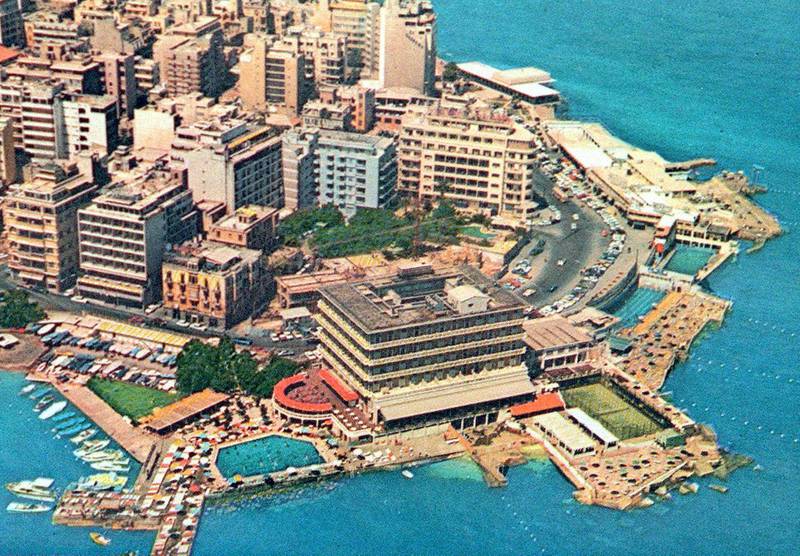 An aeriel view dated in the early 1970s shows Saint George hotel in Beirut, which is scheduled to reopen after renovations on the first day of the new century, 01 January 2000. (Photo by AFP)