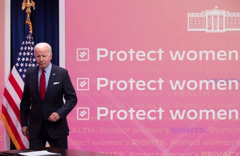 US President Joe Biden arrives to convene a virtual meeting with state governors to discuss efforts to protect access to reproductive health care. EPA
