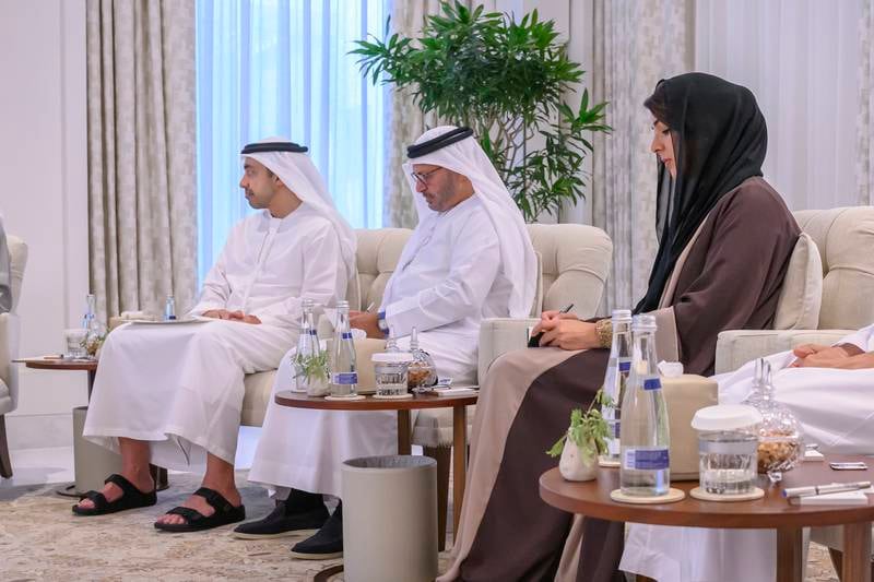 Sheikh Abdullah bin Zayed, Minister of Foreign Affairs and International Co-operation; Dr Anwar Gargash, Diplomatic Adviser to the President; and Reem Al Hashimy, Minister of State for International Co-operation, attend the meeting. 