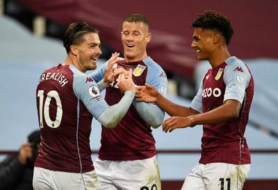 Aston Villa's Jack Grealish celebrates scoring their seventh goal. Reuters