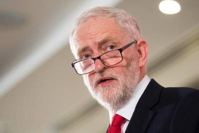Jeremy Corbyn, leader of the U.K. opposition Labour Party, speaks at a launch event for the party's local election campaign in London, U.K., on Monday, April 9, 2018. Corbyn is playing "Putin’s game" by lending false credibility to Russian propaganda that it has nothing to do with the poisoning of a former double agent on British soil, U.K. Foreign Secretary Boris Johnson said Sunday. Photographer: Jason Alden/Bloomberg