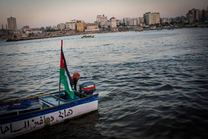 Madleen Koolab takes Gazan's out for rides on Thursday nights, a popular night for families. Madleen owns the boat and uses it to fish during the week.