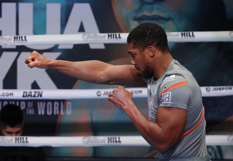 Anthony Joshua shadow boxes at training. Reuters