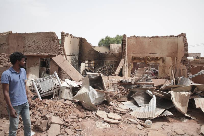 Buildings destroyed in recent fighting in Khartoum, Sudan. AP