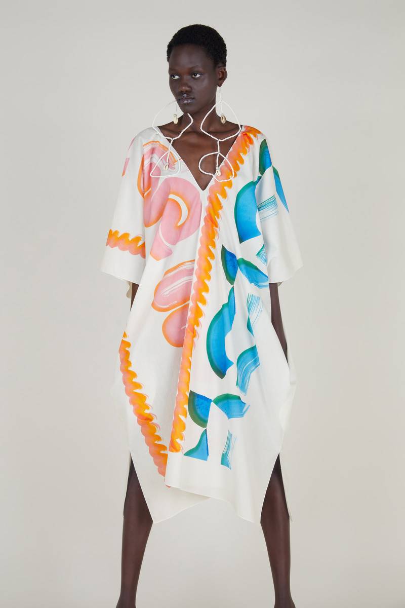 Roland Mouret unveiled his spring line with a paint-daubed kaftan