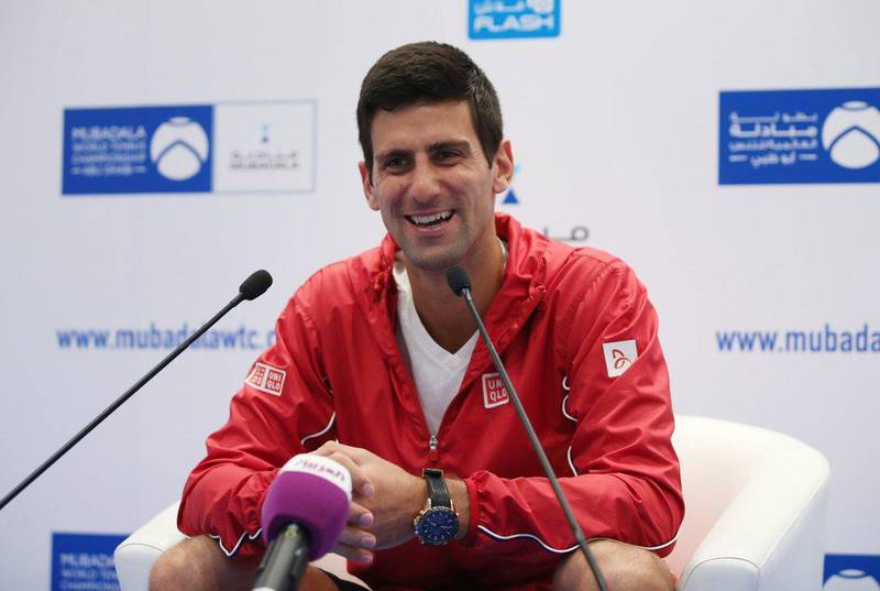 Novak Djokovic responds to a question during his press conference on Thursday ahead of the Mubadala World Tennis Championship in Abu Dhabi. Ali Haider / EPA