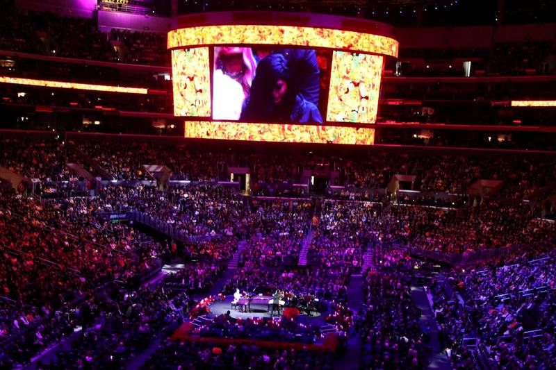 Vanessa Laine Bryant is seen on a screen during a public memorial for NBA great Kobe Bryant, his daughter Gianna and seven others killed in a helicopter crash on January 26, at the Staples Center in Los Angeles, California, US, February 24, 2020. REUTERS