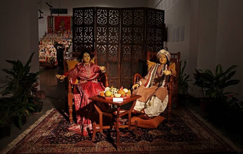 Dolls displayed at the Karnataka Chitrakala Parishath gallery as part of the Navratri festival in Bangalore. EPA
