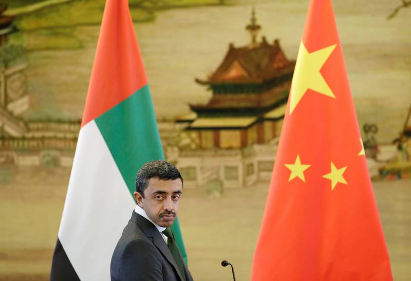 Sheikh Abdullah attends a news conference with China’s Foreign Minister Wang Yi, not pictured, at the Ministry of Foreign Affairs in Beijing, China. Jason Lee / Reuters
