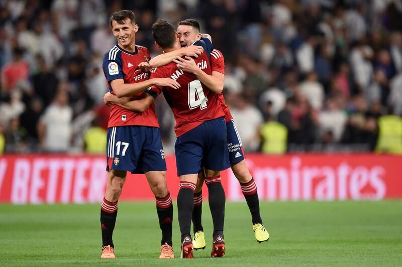 Ante Budimir, Unai Garcia and Moi Gomez Osasuna celebrates after the match. Getty