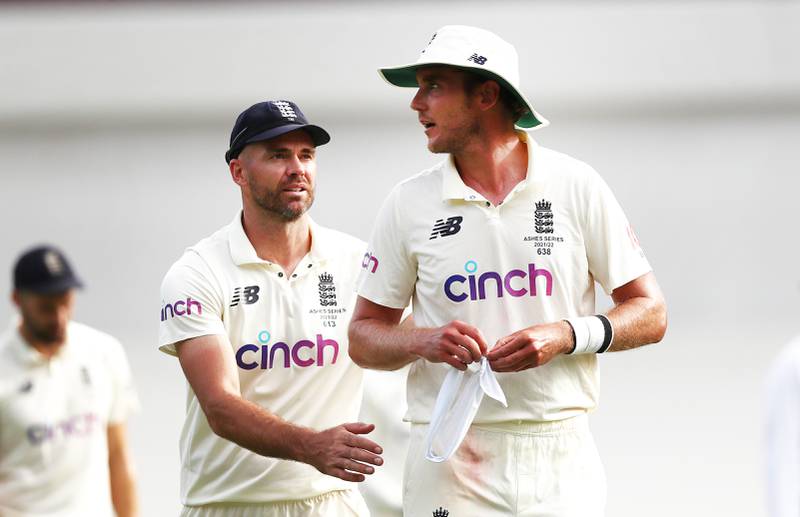 England's Stuart Broad took five wickets and was congratulated by James Anderson during day two of the fourth Ashes Test at the Sydney Cricket Ground. PA